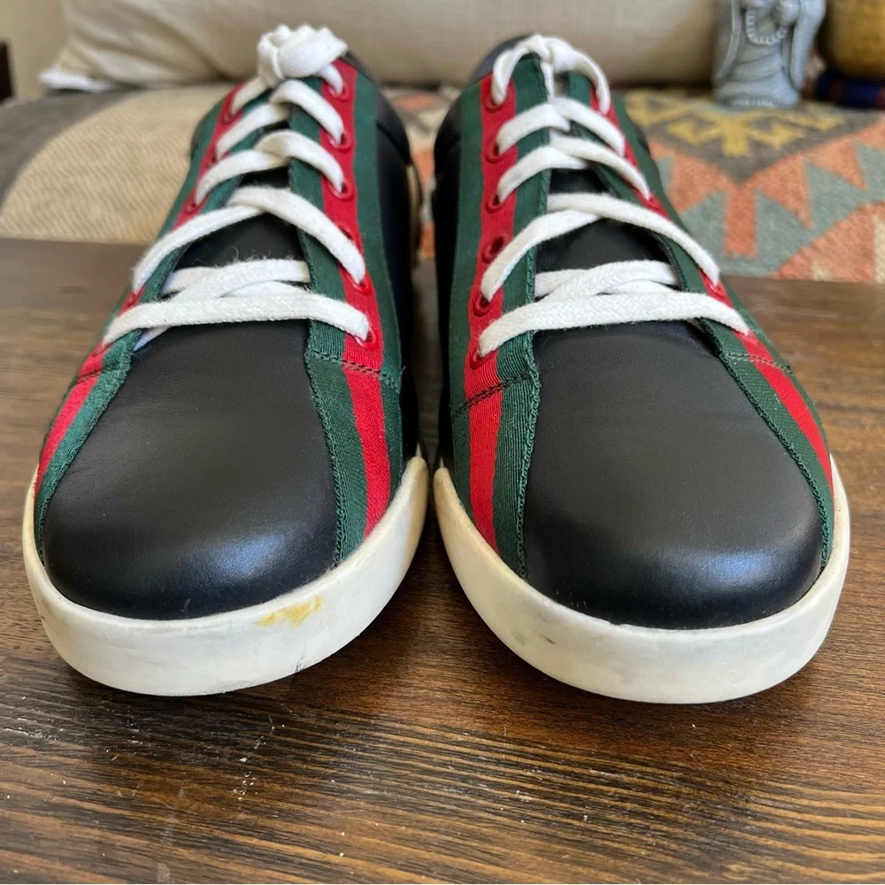 GUCCi Boulevard Black Leather Web Strap Detail Sneakers Gucci Sz 10/US10.5